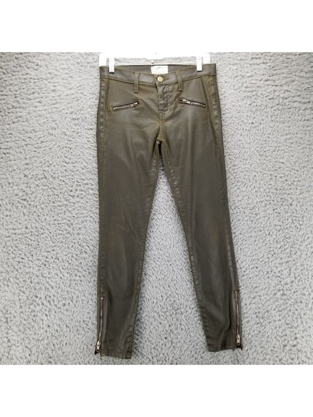 Current/Elliott Jeans Womens 26 Green The Soho Coated Zip Stiletto Skinny
